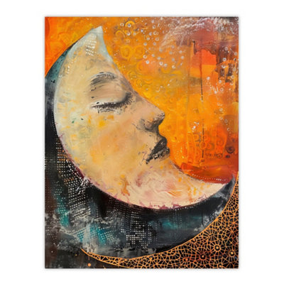Artery8 Unframed Wall Art Sleeping Crescent Moon Abstract Painting12X16 Inch from B&Q