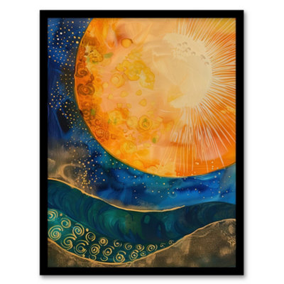Artery8 Framed Wall Art Abstract Sunrise Modern Tarot Style Painting - 12X16 Inch