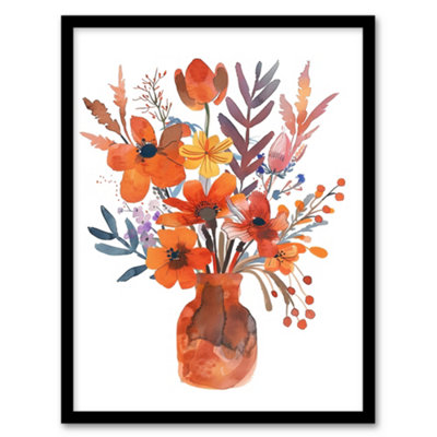 Artery8 Bright Autumnal Flower Bouquet Vase Watercolour Wall Art PrintA4 Size from B&Q