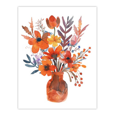 Artery8 Unframed Wall Art Bright Autumnal Flower Bouquet Vase Watercolour12X16 Inch from B&Q