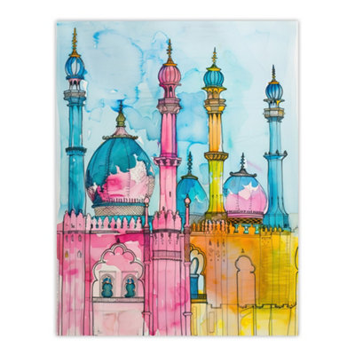 Artery8 Unframed Wall Art Brighton Royal Pavilion Colourful Watercolour12X16 Inch from B&Q