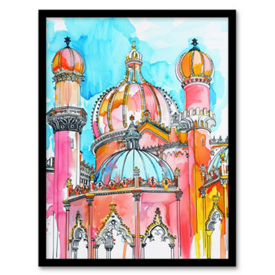 Artery8 Framed Wall Art Colourful Brighton Royal Pavilion Watercolour12X16 Inch from B&Q