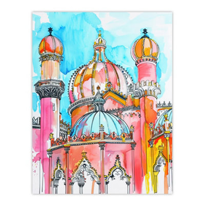Artery8 Unframed Wall Art Colourful Brighton Royal Pavilion Watercolour12X16 Inch from B&Q
