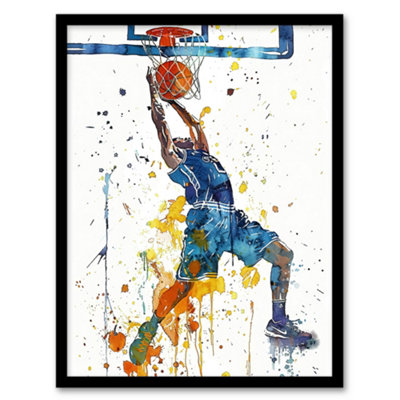 Artery8 Basketball Player Slam Dunk Sport Watercolour Wall Art PrintA4 Size from B&Q