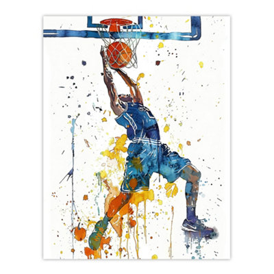 Artery8 Unframed Wall Art Basketball Player Slam Dunk Sport Watercolour12X16 Inch from B&Q