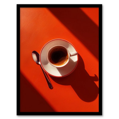 B&Q -  Sunrise Coffee Cup Shadow Red Aerial View Wall Art PrintA4 Size