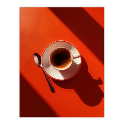 B&Q -  Unframed Wall Art Sunrise Coffee Cup Shadow Red Aerial View12X16 Inch