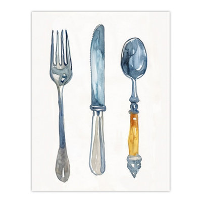 Artery8 Unframed Wall Art Cutlery Kitchen Decor Bright Watercolour12X16 Inch from B&Q