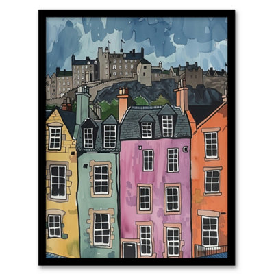 Artery8 Edinburgh Castle Grassmarket Cityscape Scotland Wall Art PrintA4 Size from B&Q