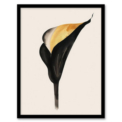 Artery8 Framed Wall Art Elegant Calla Lily Flower Bloom Black Gold Floral12X16 Inch from B&Q
