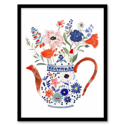 B&Q -  Spring Wildflower Bouquet Floral Ceramic Tea Pot Wall Art PrintA4 Size