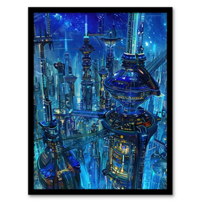 Artery8 Framed Wall Art Futuristic City Sci Fi Cityscape Conceptual Wall Art12X16 Inch from B&Q