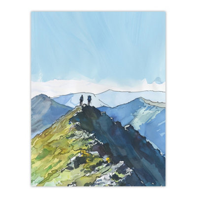 Artery8 Unframed Wall Art Hikers On Helvellyn Mountain Ridge Landscape12X16 Inch from B&Q