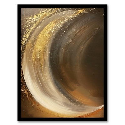Artery8 Crescent Moon Gold Orange Grey Abstract Painting Wall Art PrintA4 Size from B&Q