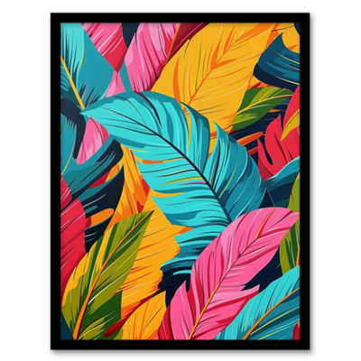 Artery8 Colourful Tropical Fronds Stylised Leaves Pattern Wall Art PrintA4 Size from B&Q