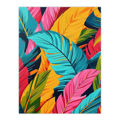 Artery8 Unframed Wall Art Colourful Tropical Fronds Stylised Leaves Pattern12X16 Inch from B&Q