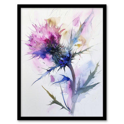 Artery8 Framed Wall Art Thistle Flower Bloom Soft Watercolour Painting12X16 Inch from B&Q