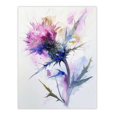Artery8 Unframed Wall Art Thistle Flower Bloom Soft Watercolour Painting12X16 Inch from B&Q