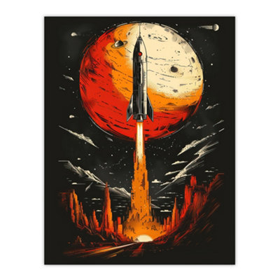 Artery8 Unframed Wall Art Rocket Launch Alien Planets Space Exploration12X16 Inch from B&Q