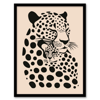 Artery8 Framed Wall Art Leopard Mother Pup Baby Black Tan Graphic Design12X16 Inch from B&Q