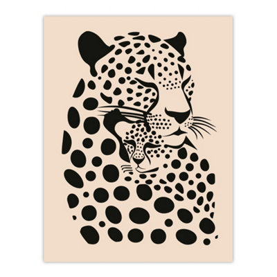 Artery8 Unframed Wall Art Leopard Mother Pup Baby Black Tan Graphic Design12X16 Inch from B&Q