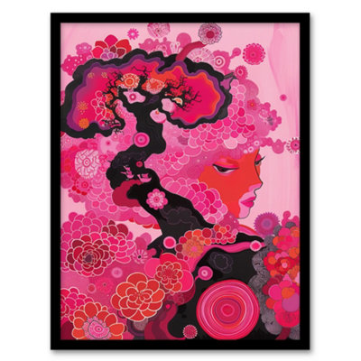 Artery8 Framed Wall Art Gaia Hot Pink Conceptual Folk Floral Painting12X16 Inch from B&Q