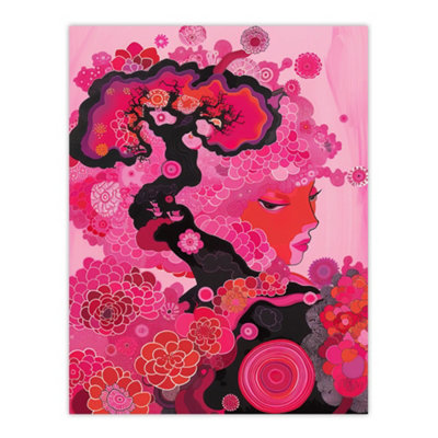 Artery8 Unframed Wall Art Gaia Hot Pink Conceptual Folk Floral Painting12X16 Inch from B&Q