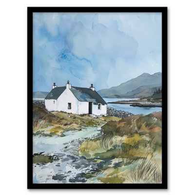 Artery8 Framed Wall Art Isle Harris Crofters Cottage Scotland Landscape12X16 Inch from B&Q