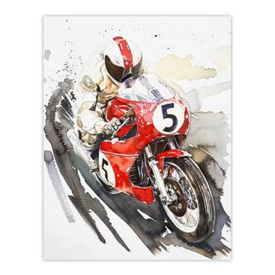 Artery8 Unframed Wall Art Red Motorcycle Race Sport Event Watercolour12X16 Inch from B&Q
