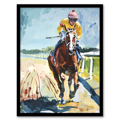 Artery8 Framed Wall Art Horse Racing Jockey Artistic Painting12X16 Inch from B&Q
