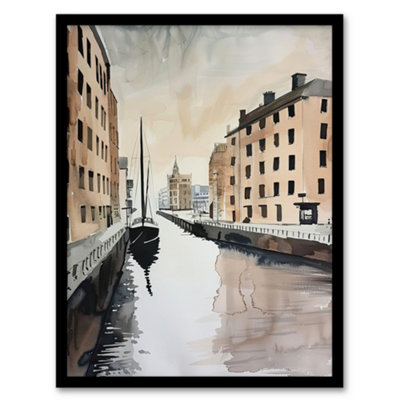 Artery8 Framed Wall Art Sailboat Sailing In Quiet Canal Watercolour12X16 Inch from B&Q
