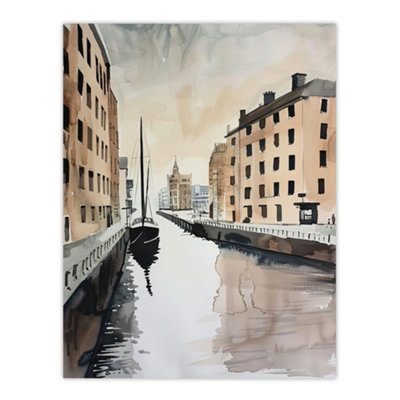 Artery8 Unframed Wall Art Sailboat Sailing In Quiet Canal Watercolour12X16 Inch from B&Q