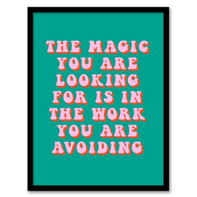 B&Q -  Framed Wall Art Dipen Parmar Magic Work Avoiding Pink Green Quote12X16 Inch