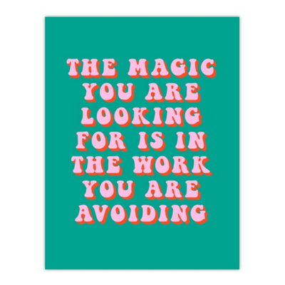 B&Q -  Unframed Wall Art Dipen Parmar Magic Work Avoiding Pink Green Quote12X16 Inch