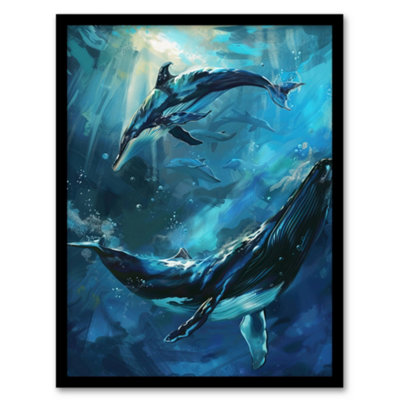 Artery8 Framed Wall Art Dolphin Whale Underwater Dance Sea Life Painting12X16 Inch from B&Q