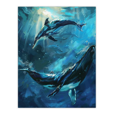 Artery8 Unframed Wall Art Dolphin Whale Underwater Dance Sea Life Painting12X16 Inch from B&Q