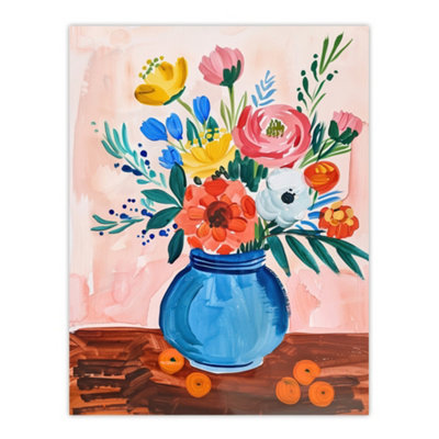 Artery8 Unframed Wall Art Flower Bouquet Vase And Fruit Still Life Painting12X16 Inch from B&Q