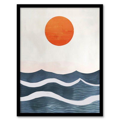 Artery8 Minimalist Large Sunset Sun Over Ocean Waves Wall Art PrintA4 Size from B&Q
