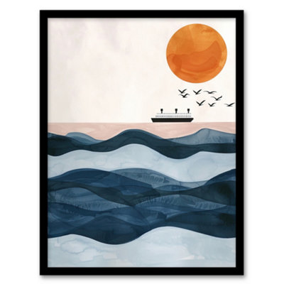Artery8 Ocean Liner Ship With Seagulls Over Sea Waves Wall Art PrintA4 Size from B&Q