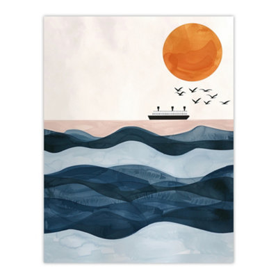 Artery8 Unframed Wall Art Ocean Liner Ship With Seagulls Over Sea Waves12X16 Inch