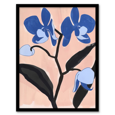 Artery8 Blue Orchid Flower Bloom Abstract Floral Painting Wall Art PrintA4 Size from B&Q