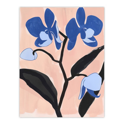 Artery8 Unframed Wall Art Blue Orchid Flower Bloom Abstract Floral Painting12X16 Inch from B&Q