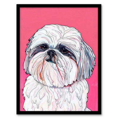 Artery8 Adorable Shih Tzu Dog Lover Vibrant Pink Portrait Wall Art PrintA4 Size from B&Q