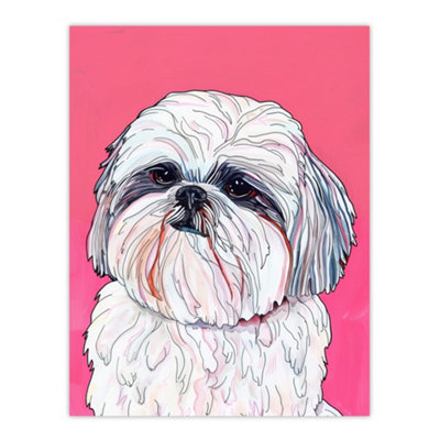 Artery8 Unframed Wall Art Adorable Shih Tzu Dog Lover Vibrant Pink Portrait12X16 Inch from B&Q