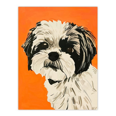 Artery8 Unframed Wall Art Dog Lover Cute Shih Tzu Vibrant Orange Portrait12X16 Inch from B&Q