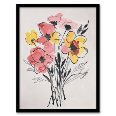 Artery8 Abstract Flower Bouquet Pastel Yellow Pink Floral Wall Art PrintA4 Size from B&Q