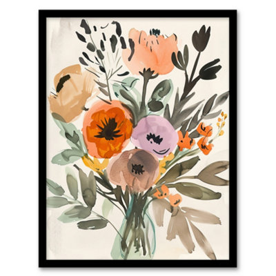 Artery8 Framed Wall Art Flower Bouquet Vase Abstract Floral Watercolour12X16 Inch from B&Q