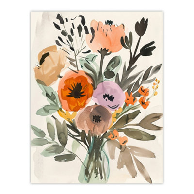 Artery8 Unframed Wall Art Flower Bouquet Vase Abstract Floral Watercolour12X16 Inch from B&Q