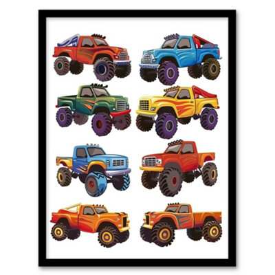Artery8 Colourful Monster Truck Illustrations Fun Bright Wall Art PrintA4 Size from B&Q