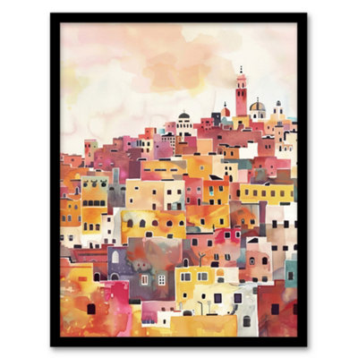 Artery8 Framed Wall Art Morocco Skyline Colourful Watercolour Cityscape12X16 Inch from B&Q